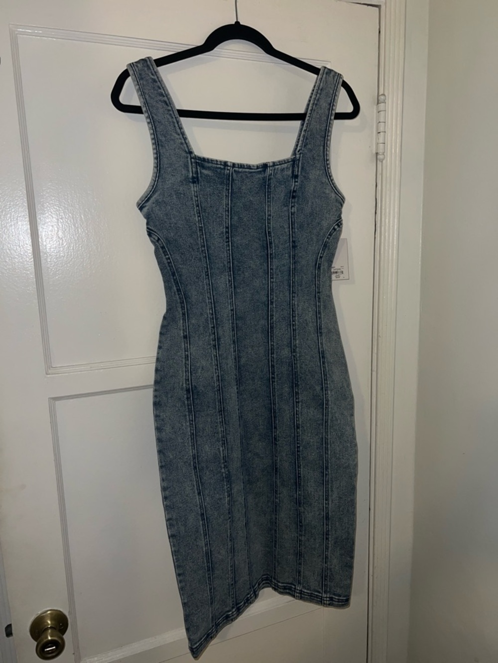 Sleeveless Washed Blue Denim Midi Dress